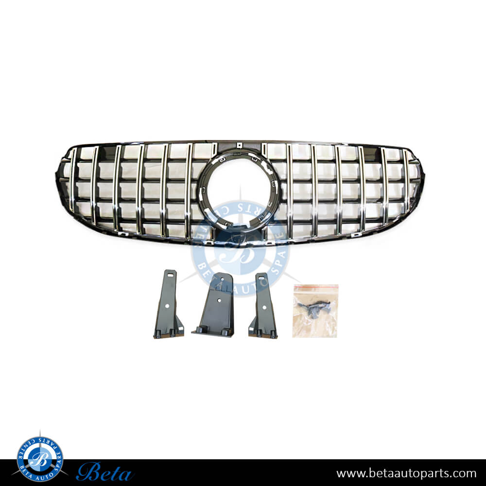 Radiator Grille GT Look for Standard Bumper Black and Chrome color for Mercedes GLC-Class W253 2020-Up models, Part Number 2538884A00 Radiator Grille GT Look for Standard Bumper Black and Chrome color for Mercedes GLC-Class W253 2020-Up models, Part Number 2538884A00